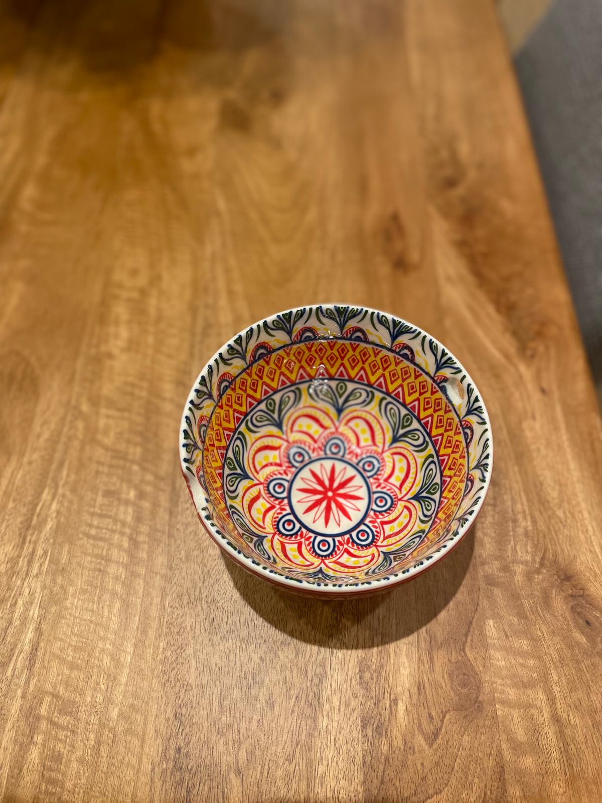 Red Patterned Bowl With Chop Sticks