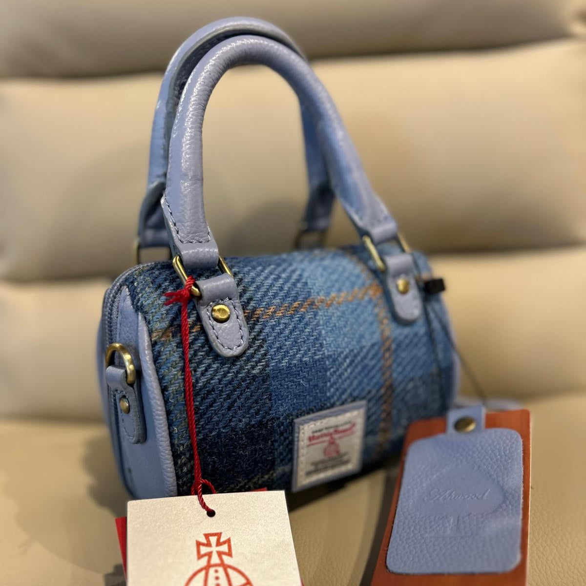 Ashwood Leather/Harris Tweed Mini Handbag Blue