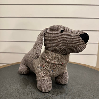 Sausage dogdoor stop - grey corduroy with grey wooly jumper
