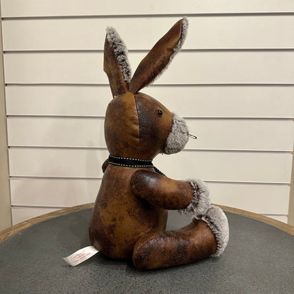 Rabbit doorstop - brown leather and grey fur