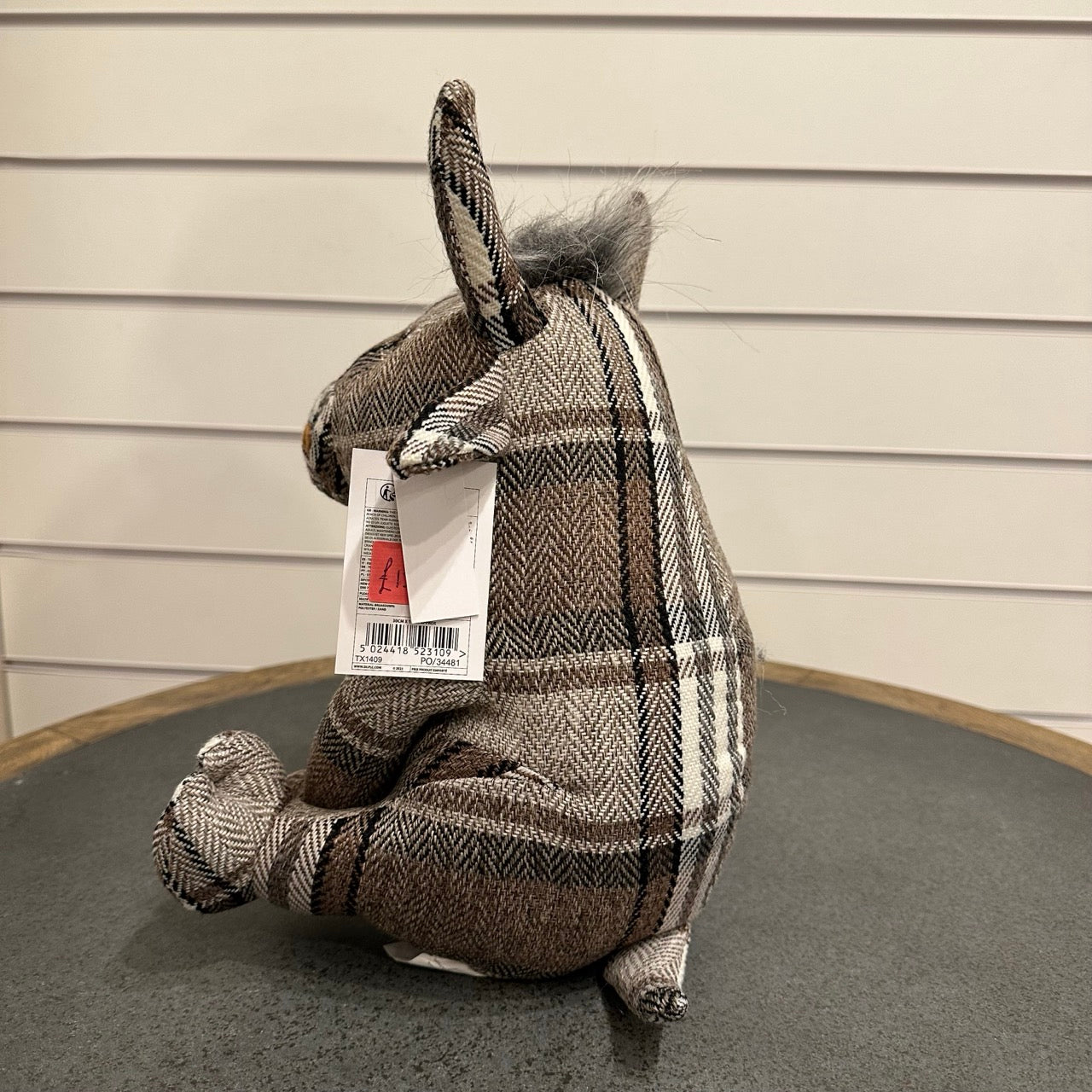 Highland Cow doorstop - grey and brown tartan