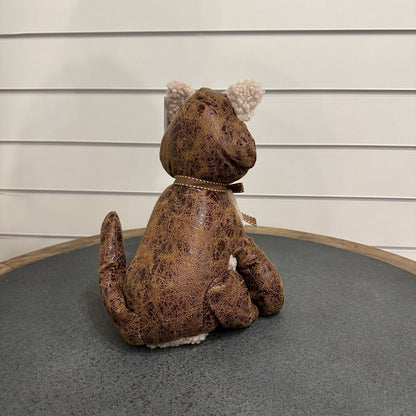 Cat doorstop - brown leather and wool