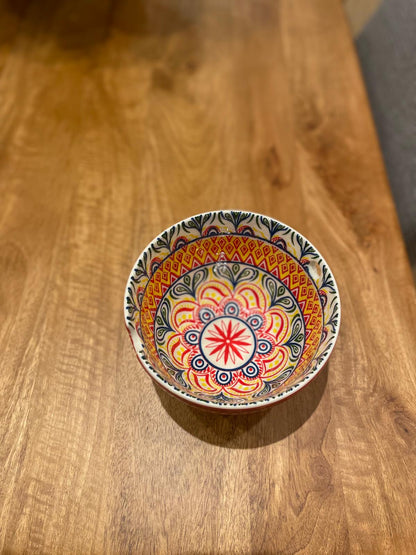 Red Patterned Bowl With Chop Sticks