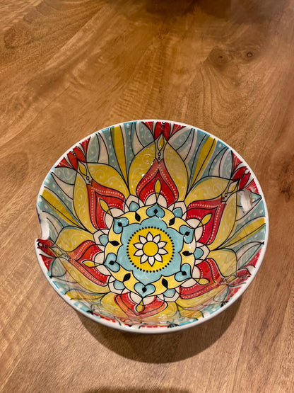 Blue Patterned Bowl With Chips Sticks